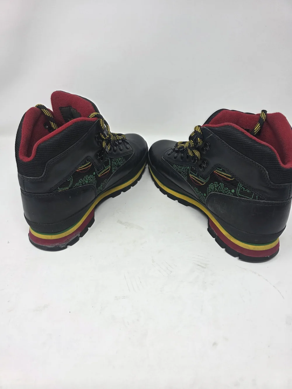 Vintage Timberland Euro Hiker Boots Mens 8.5 M Rasta Reggae Black Leather 9688
